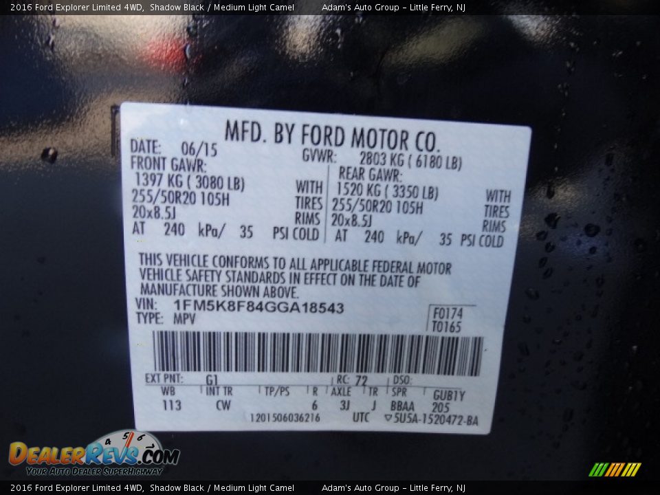 2016 Ford Explorer Limited 4WD Shadow Black / Medium Light Camel Photo #17