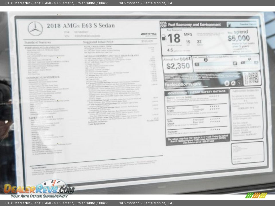 2018 Mercedes-Benz E AMG 63 S 4Matic Polar White / Black Photo #14