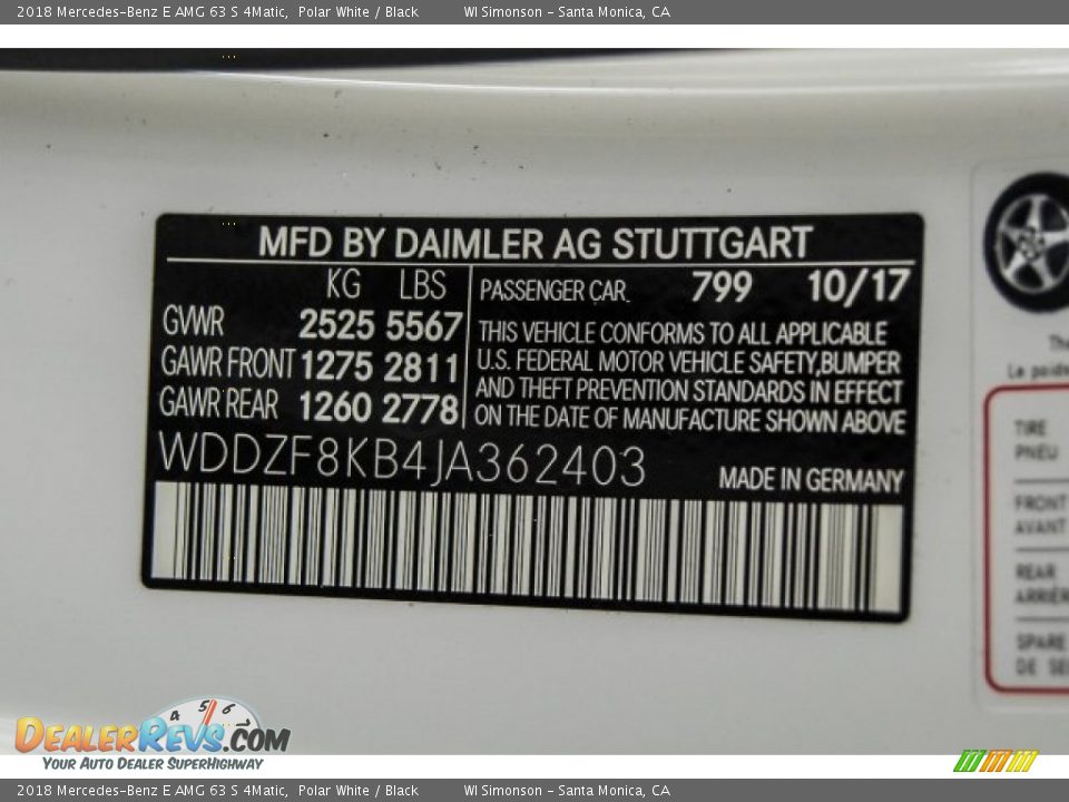 2018 Mercedes-Benz E AMG 63 S 4Matic Polar White / Black Photo #15