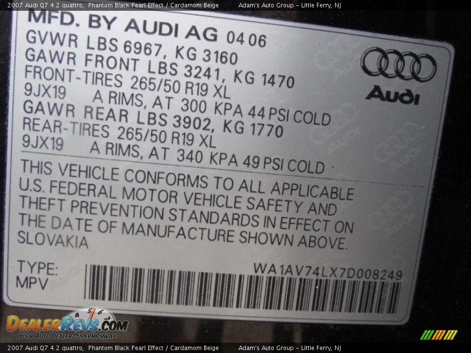2007 Audi Q7 4.2 quattro Phantom Black Pearl Effect / Cardamom Beige Photo #14