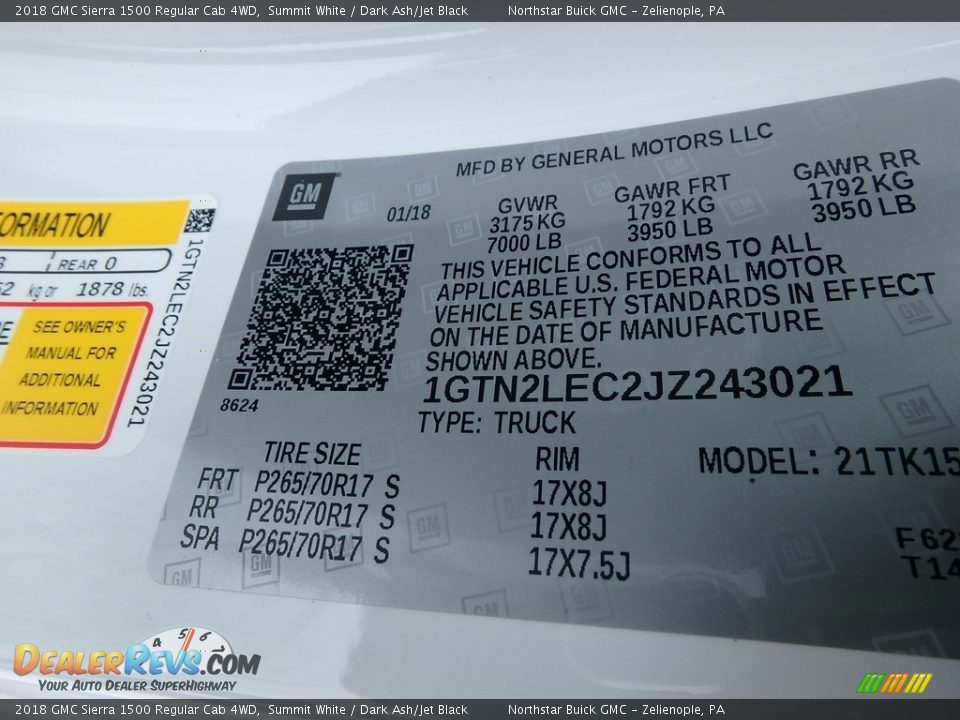 2018 GMC Sierra 1500 Regular Cab 4WD Summit White / Dark Ash/Jet Black Photo #15