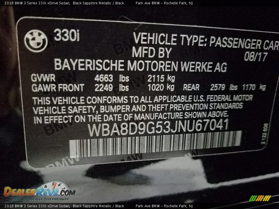 2018 BMW 3 Series 330i xDrive Sedan Black Sapphire Metallic / Black Photo #27