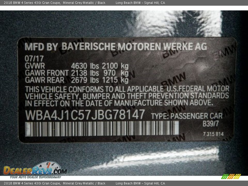 2018 BMW 4 Series 430i Gran Coupe Mineral Grey Metallic / Black Photo #17