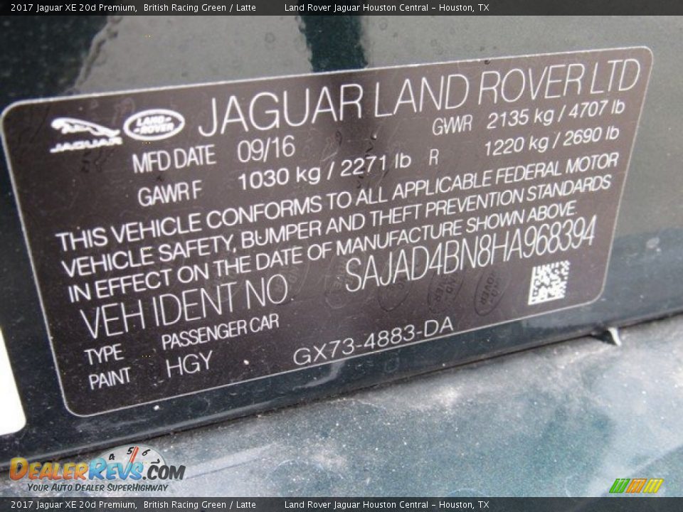2017 Jaguar XE 20d Premium British Racing Green / Latte Photo #25