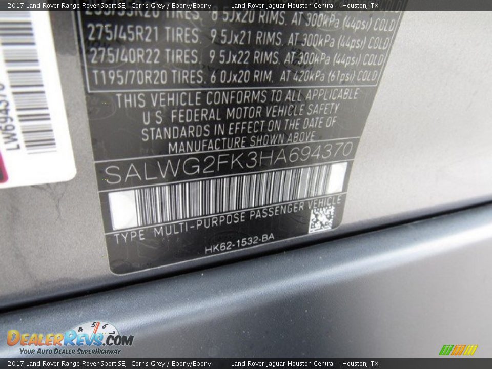 2017 Land Rover Range Rover Sport SE Corris Grey / Ebony/Ebony Photo #25