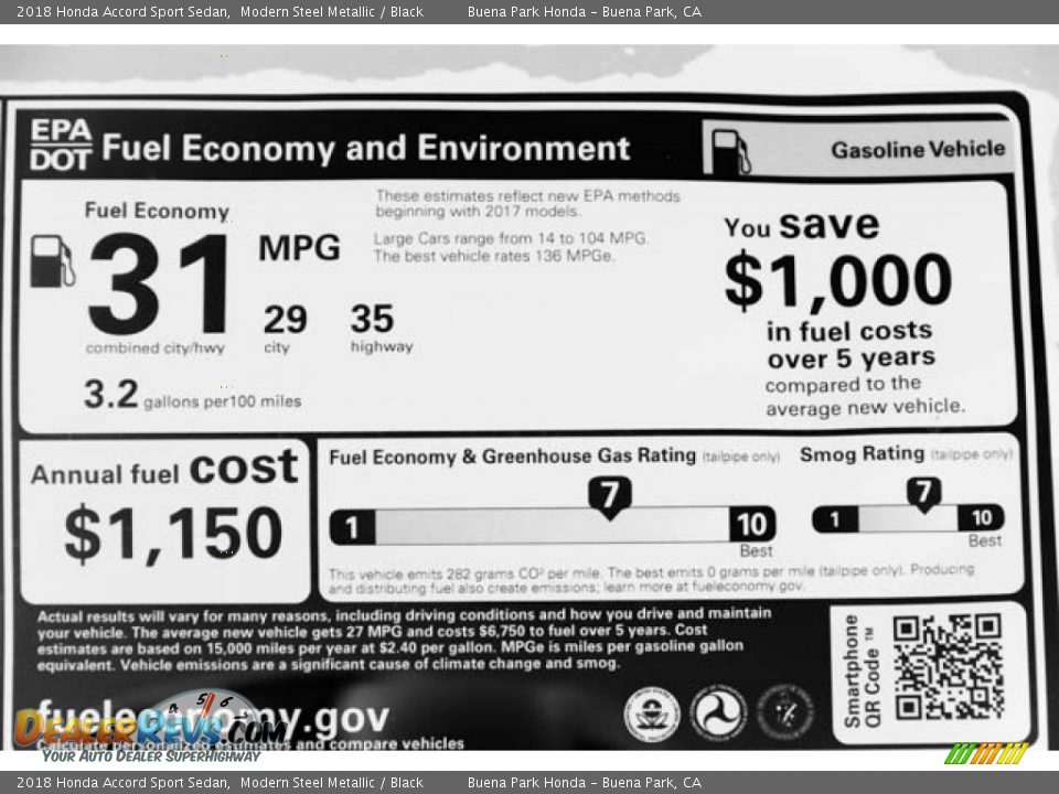 2018 Honda Accord Sport Sedan Modern Steel Metallic / Black Photo #32