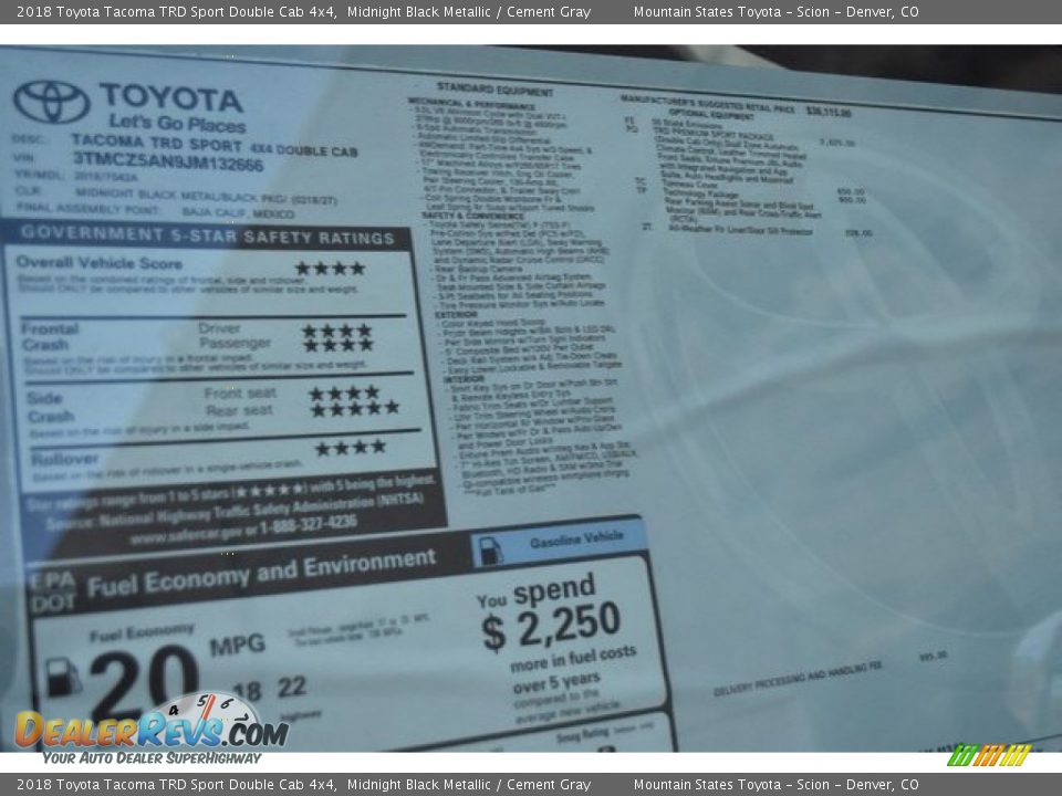 2018 Toyota Tacoma TRD Sport Double Cab 4x4 Midnight Black Metallic / Cement Gray Photo #36