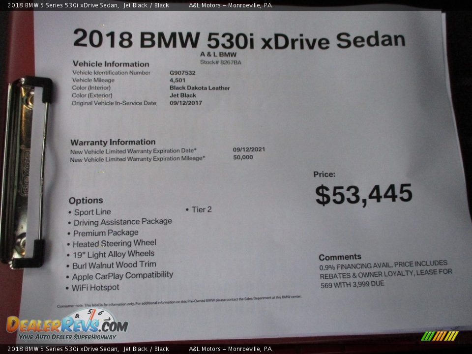 2018 BMW 5 Series 530i xDrive Sedan Jet Black / Black Photo #12