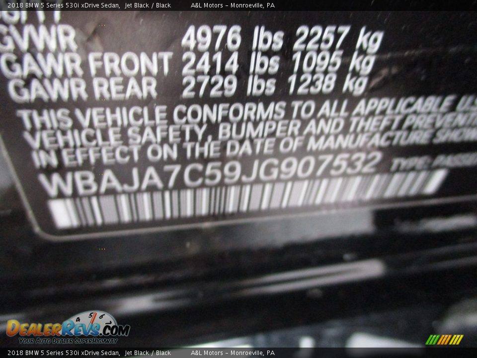2018 BMW 5 Series 530i xDrive Sedan Jet Black / Black Photo #19