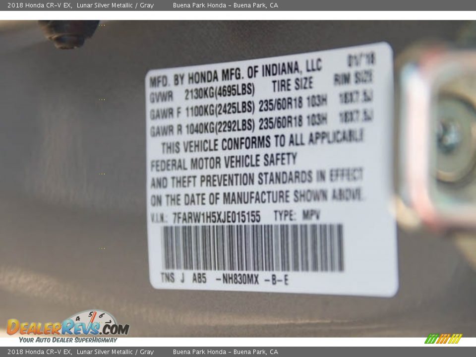 2018 Honda CR-V EX Lunar Silver Metallic / Gray Photo #18