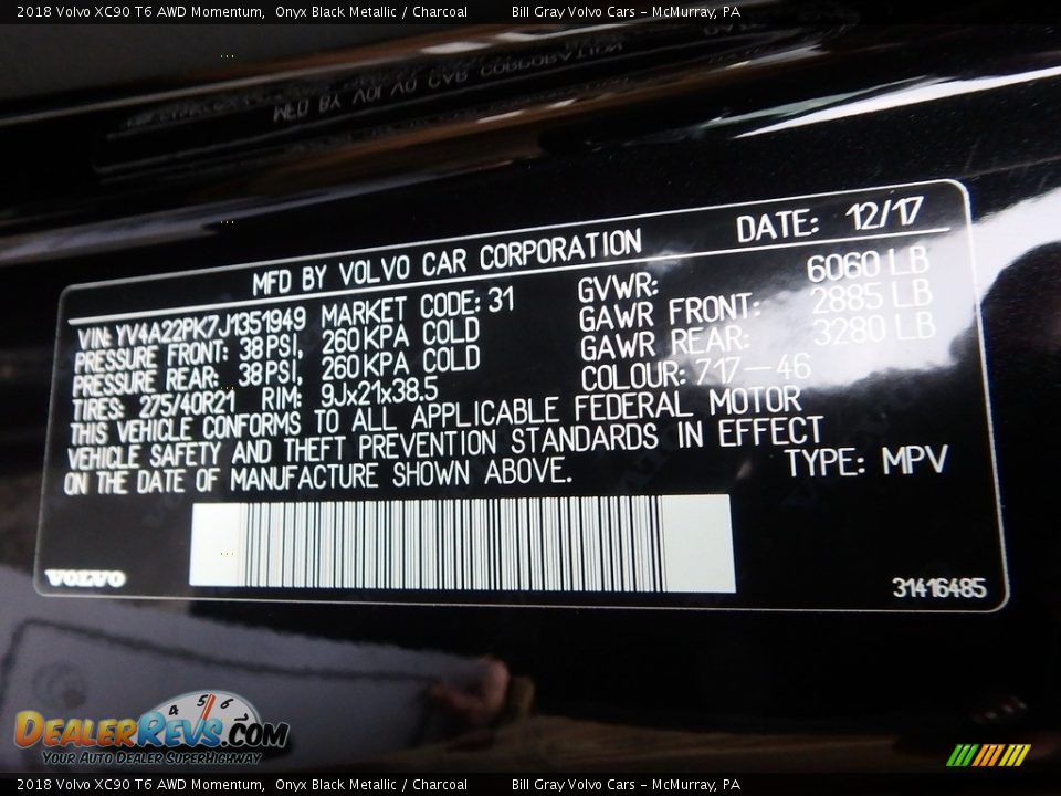 2018 Volvo XC90 T6 AWD Momentum Onyx Black Metallic / Charcoal Photo #12