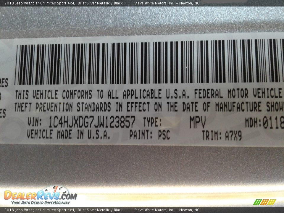 2018 Jeep Wrangler Unlimited Sport 4x4 Billet Silver Metallic / Black Photo #29