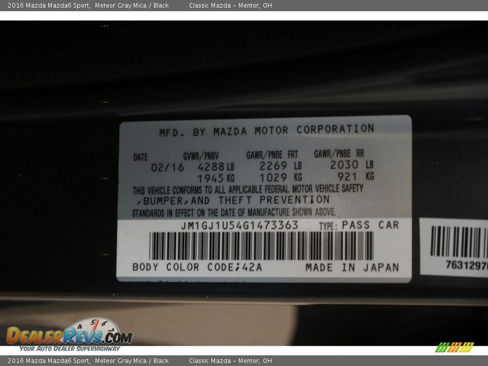 2016 Mazda Mazda6 Sport Meteor Gray Mica / Black Photo #18
