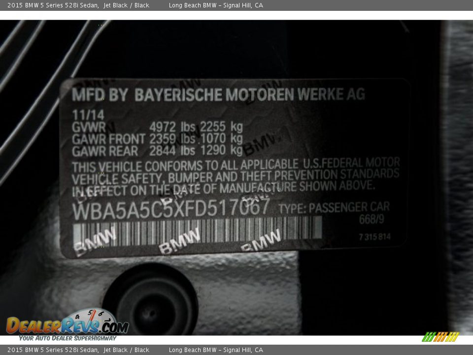 2015 BMW 5 Series 528i Sedan Jet Black / Black Photo #18