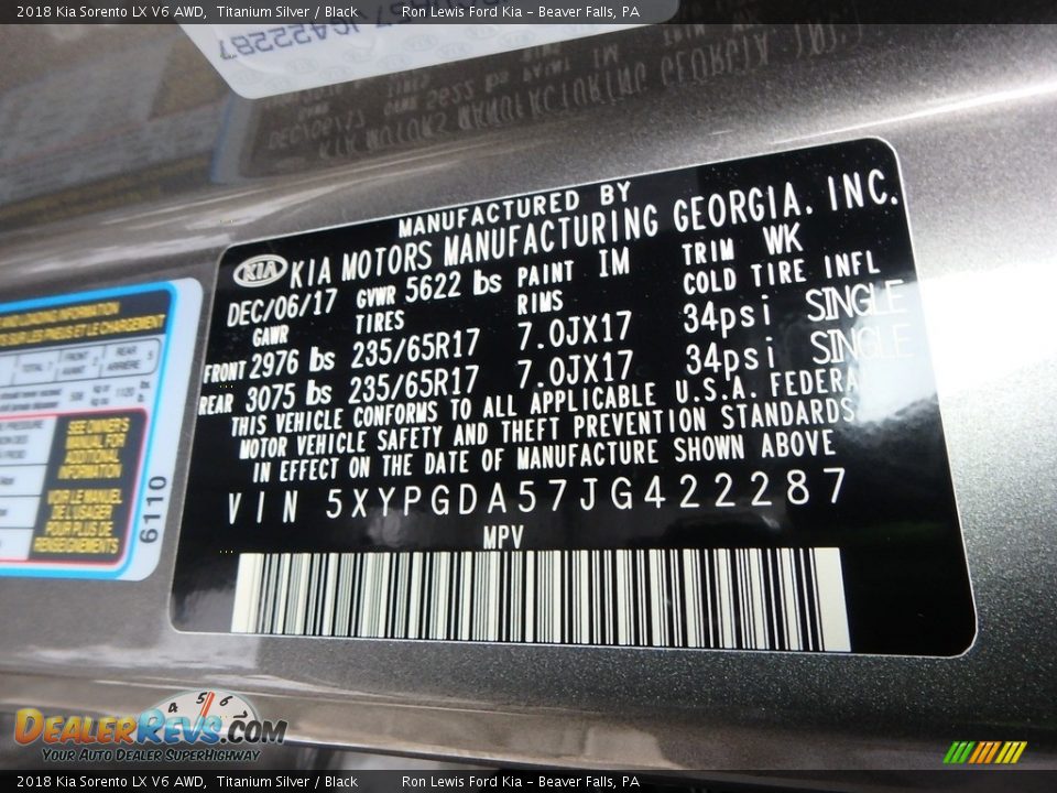 2018 Kia Sorento LX V6 AWD Titanium Silver / Black Photo #15