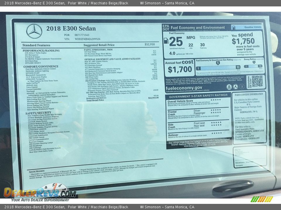 2018 Mercedes-Benz E 300 Sedan Polar White / Macchiato Beige/Black Photo #11