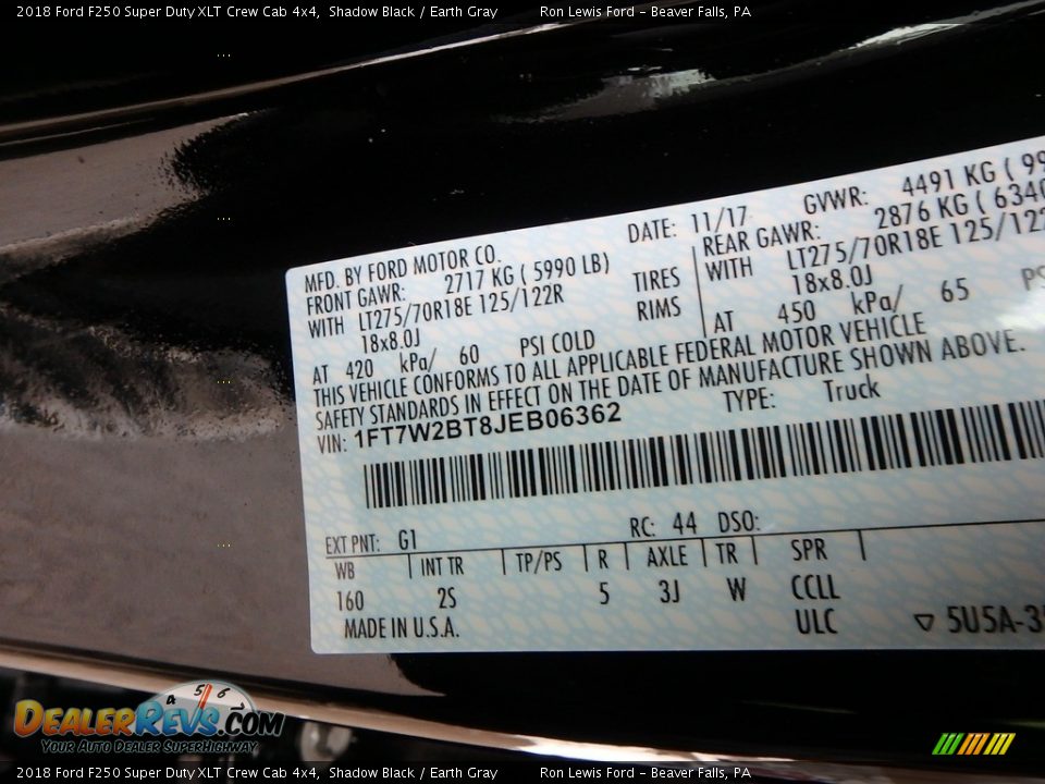 2018 Ford F250 Super Duty XLT Crew Cab 4x4 Shadow Black / Earth Gray Photo #14