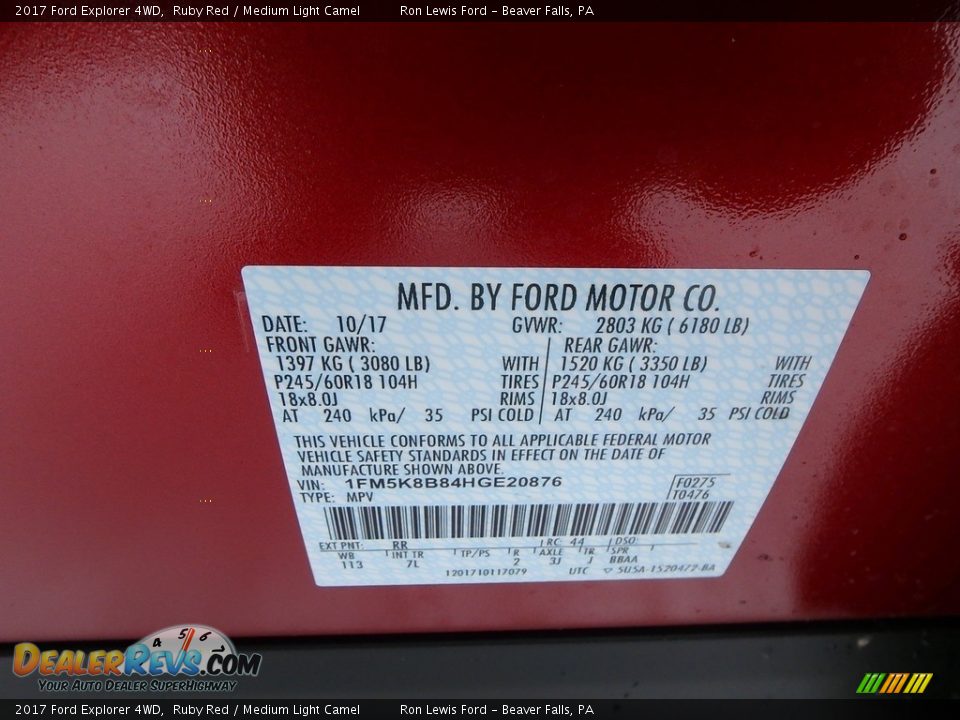 2017 Ford Explorer 4WD Ruby Red / Medium Light Camel Photo #16