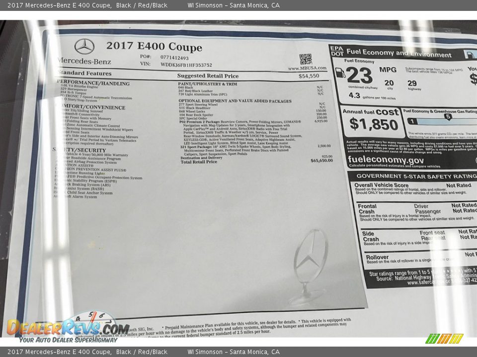 2017 Mercedes-Benz E 400 Coupe Black / Red/Black Photo #11