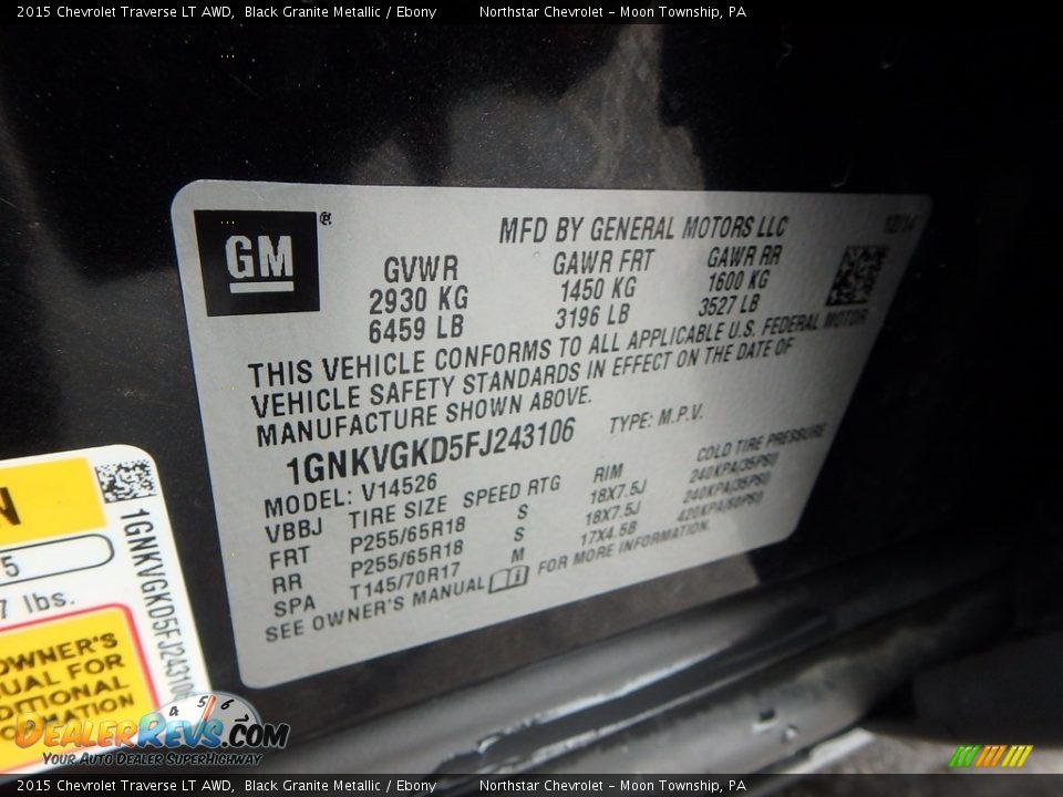 2015 Chevrolet Traverse LT AWD Black Granite Metallic / Ebony Photo #28