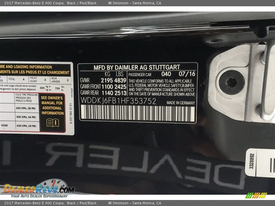 2017 Mercedes-Benz E 400 Coupe Black / Red/Black Photo #23