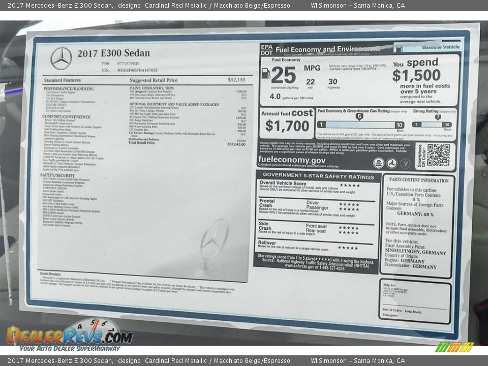 2017 Mercedes-Benz E 300 Sedan designo  Cardinal Red Metallic / Macchiato Beige/Espresso Photo #11