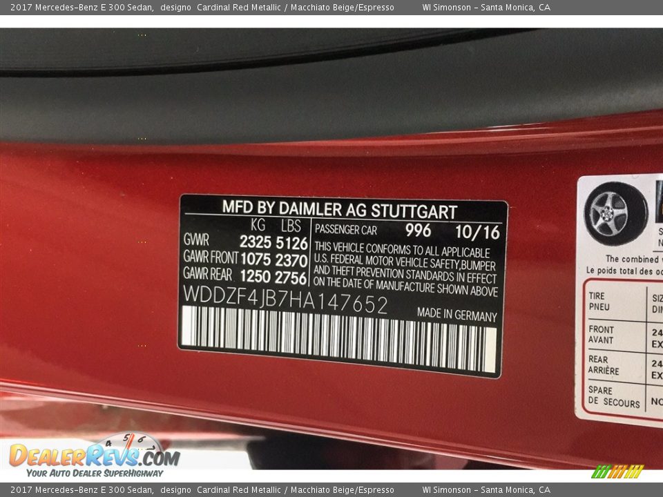 2017 Mercedes-Benz E 300 Sedan designo  Cardinal Red Metallic / Macchiato Beige/Espresso Photo #24