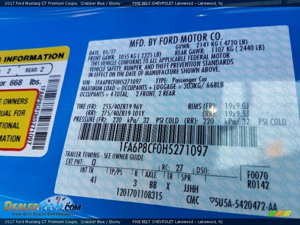 2017 Ford Mustang GT Premium Coupe Grabber Blue / Ebony Photo #21