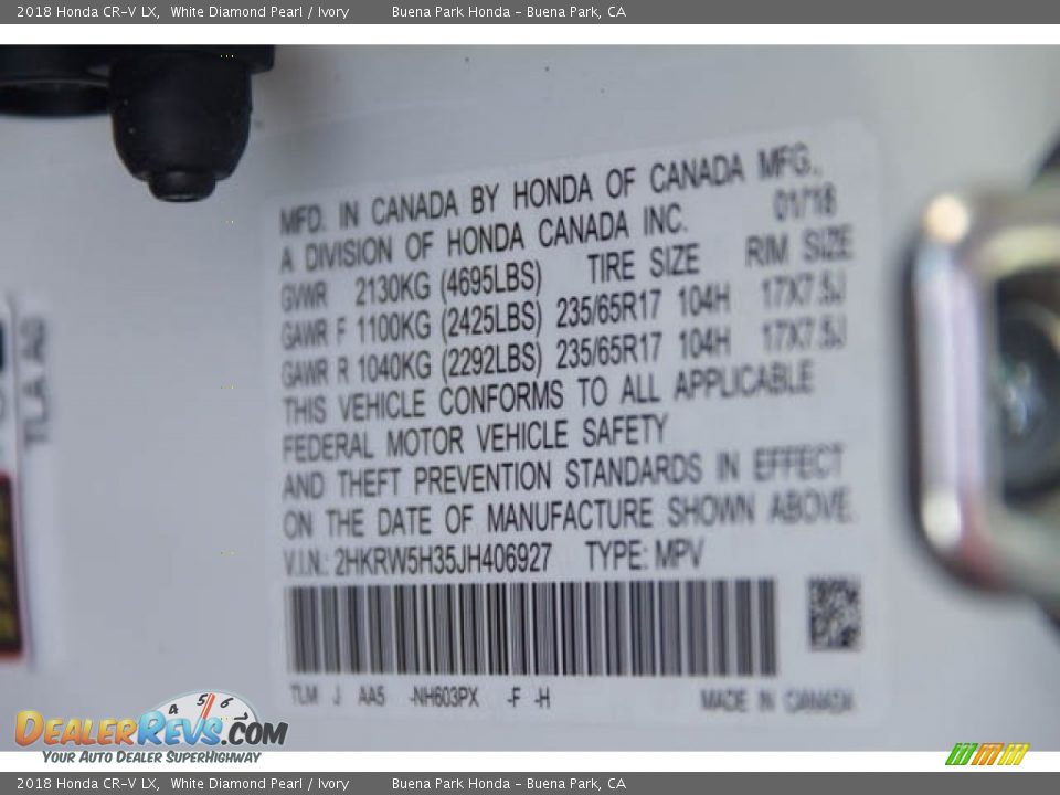 2018 Honda CR-V LX White Diamond Pearl / Ivory Photo #16