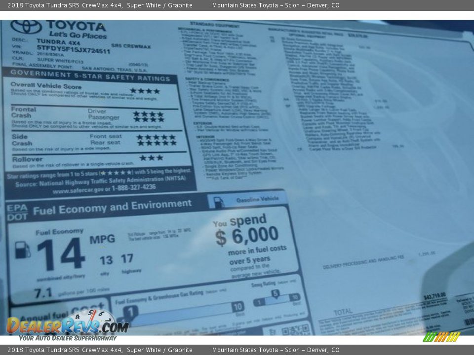 2018 Toyota Tundra SR5 CrewMax 4x4 Super White / Graphite Photo #36