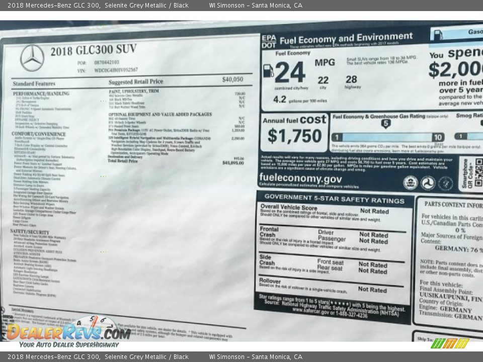 2018 Mercedes-Benz GLC 300 Selenite Grey Metallic / Black Photo #10