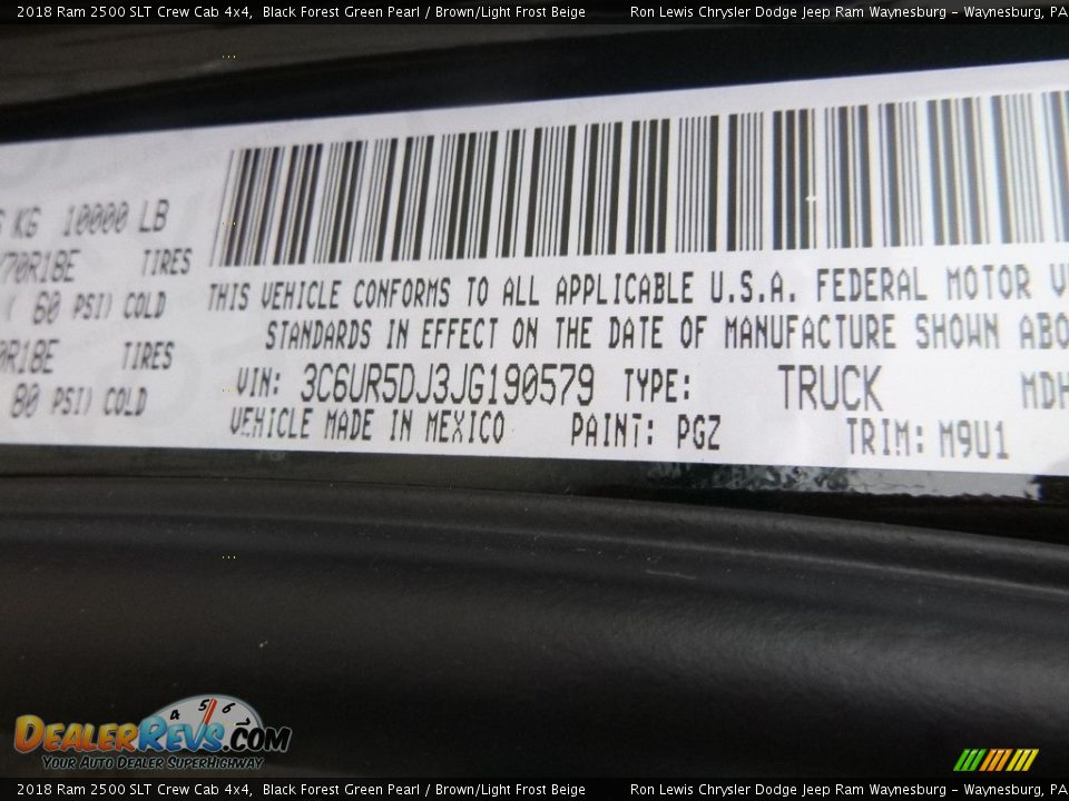 2018 Ram 2500 SLT Crew Cab 4x4 Black Forest Green Pearl / Brown/Light Frost Beige Photo #14
