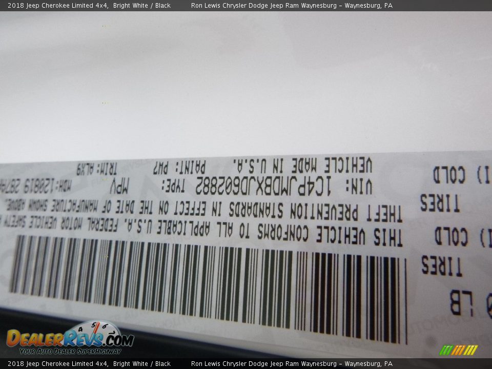 2018 Jeep Cherokee Limited 4x4 Bright White / Black Photo #15