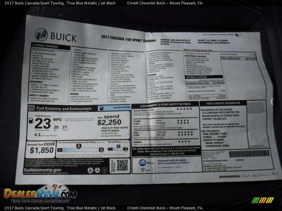 2017 Buick Cascada Sport Touring True Blue Metallic / Jet Black Photo #36