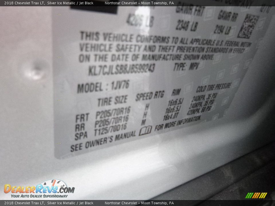 2018 Chevrolet Trax LT Silver Ice Metallic / Jet Black Photo #17
