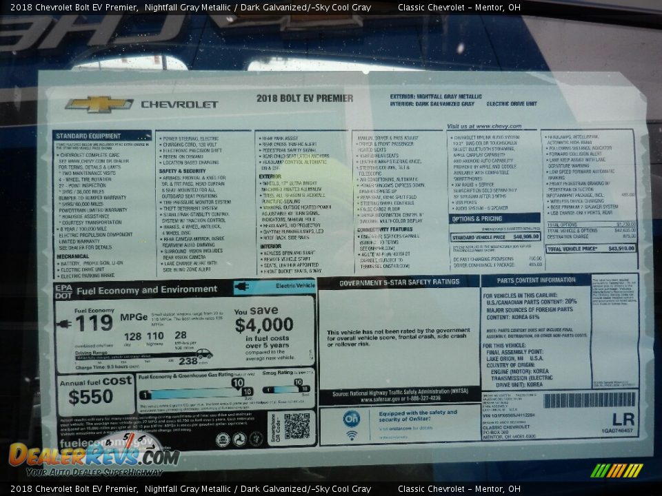 2018 Chevrolet Bolt EV Premier Window Sticker Photo #6