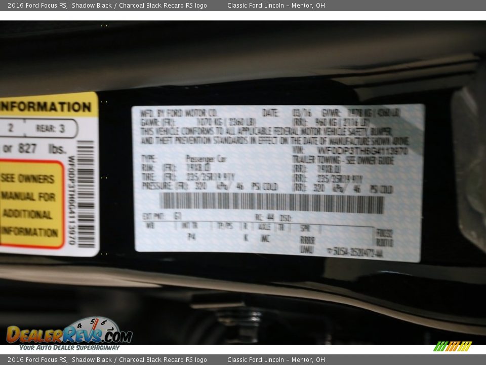 2016 Ford Focus RS Shadow Black / Charcoal Black Recaro RS logo Photo #22