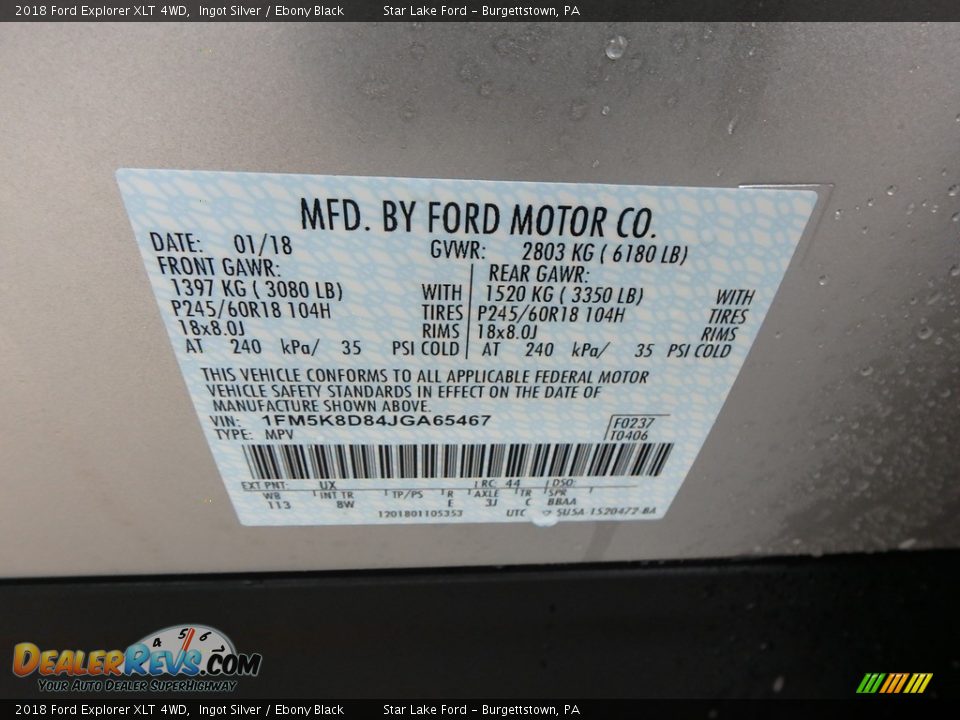 2018 Ford Explorer XLT 4WD Ingot Silver / Ebony Black Photo #15