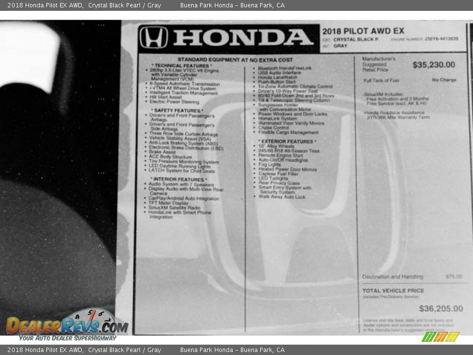 2018 Honda Pilot EX AWD Crystal Black Pearl / Gray Photo #31