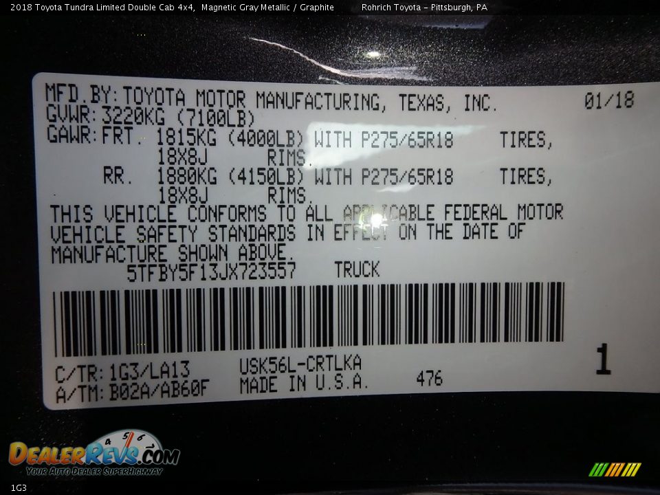 Toyota Color Code 1G3 Magnetic Gray Metallic