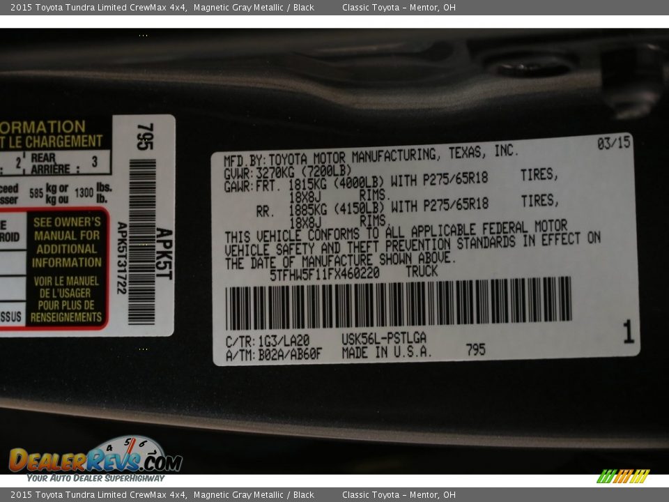 2015 Toyota Tundra Limited CrewMax 4x4 Magnetic Gray Metallic / Black Photo #21