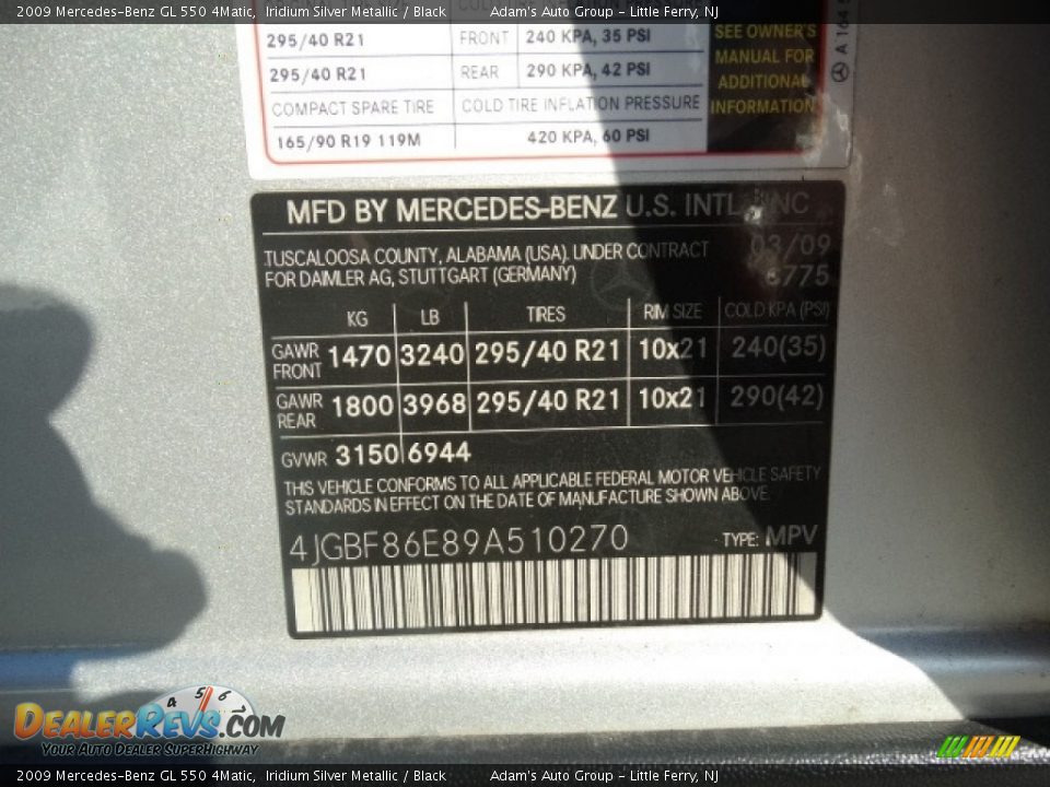 2009 Mercedes-Benz GL 550 4Matic Iridium Silver Metallic / Black Photo #13