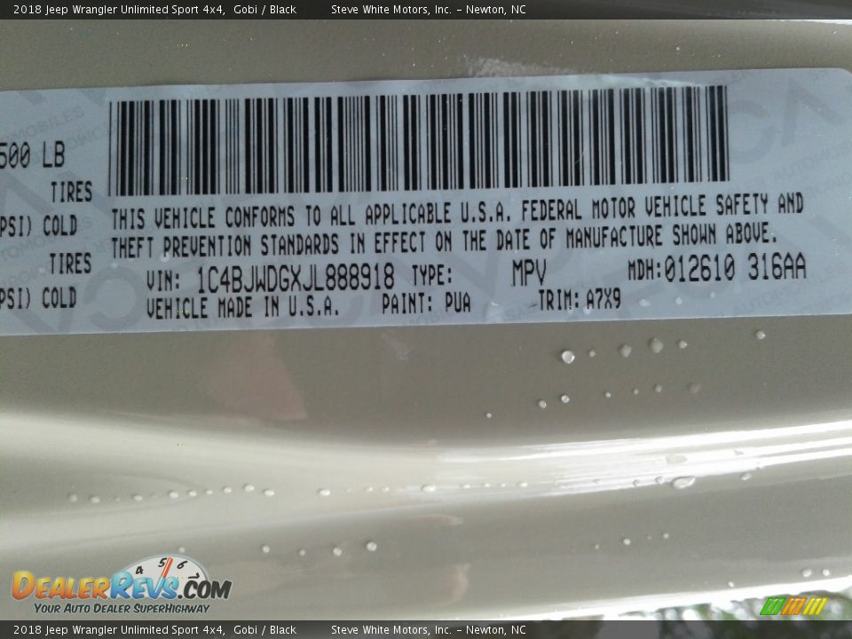 2018 Jeep Wrangler Unlimited Sport 4x4 Gobi / Black Photo #25