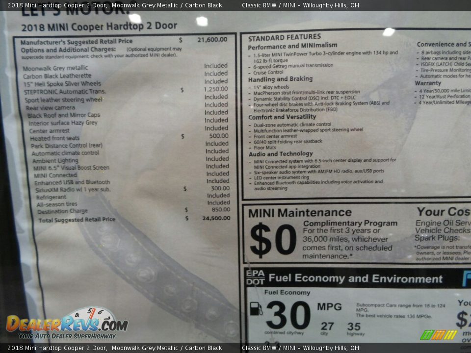 2018 Mini Hardtop Cooper 2 Door Moonwalk Grey Metallic / Carbon Black Photo #6