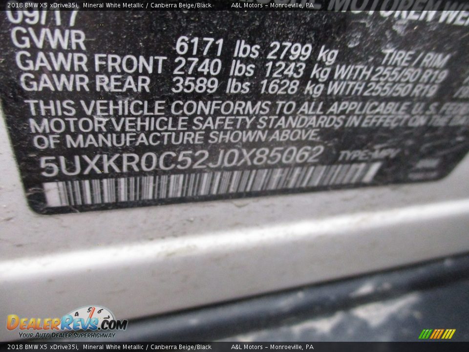 2018 BMW X5 xDrive35i Mineral White Metallic / Canberra Beige/Black Photo #19