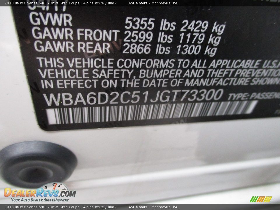 2018 BMW 6 Series 640i xDrive Gran Coupe Alpine White / Black Photo #19