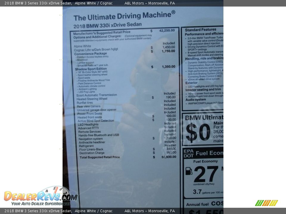 2018 BMW 3 Series 330i xDrive Sedan Alpine White / Cognac Photo #7