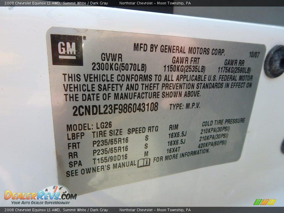 2008 Chevrolet Equinox LS AWD Summit White / Dark Gray Photo #14