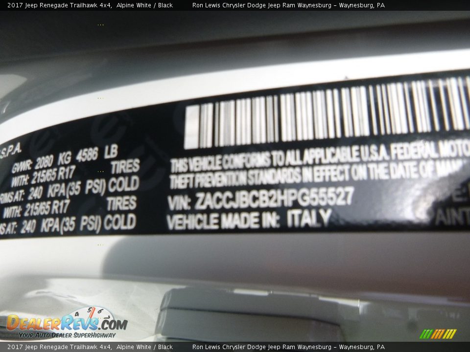 2017 Jeep Renegade Trailhawk 4x4 Alpine White / Black Photo #15