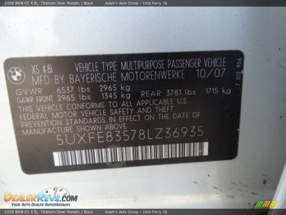 2008 BMW X5 4.8i Titanium Silver Metallic / Black Photo #12